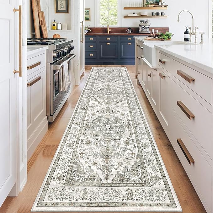 U'Artlines 2' x 8' Boho Hallway Runner Rug, Non Slip Runners, Grey Taupe | Washable, Vintage Farmhouse Kitchen Rug, Accent Area Carpet, for Entryway Laundry and Living Room