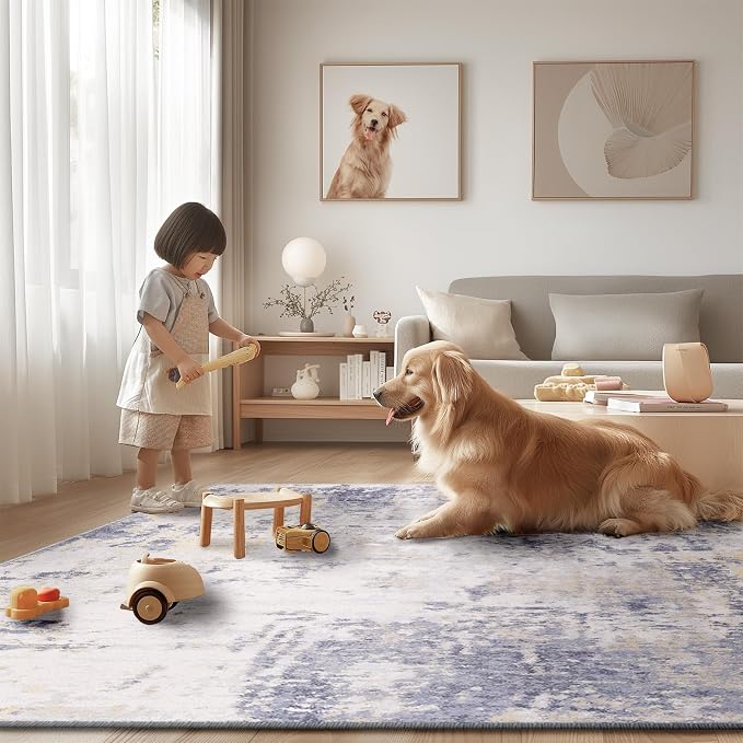 RELEANY Washable 6'x9' Abstract Area Rug for Living Room Gray Yellow | Carpet for Bedroom, Kitchen, Office, Hallway and Entryway, Printed Pattern, Non‑Slip, Soft, Stain‑Resistant, Easy to Clean