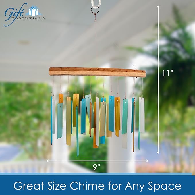 Blue Handworks Caribbean Beach Glass and Driftwood Chime - Sandblasted Glass and Found Wood Hand Crafted Wind Chime | Sandblasted Glass and Found Wood Hand Crafted Wind Chime