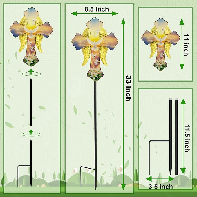 Solar White Dove Cross Garden lamp - Angel Wing Memorial Decoration, Waterproof Cemetery Solar Wooden Stake lamp for Easter, Courtyard, Yard - A Sympathetic Gift for Loved Ones.