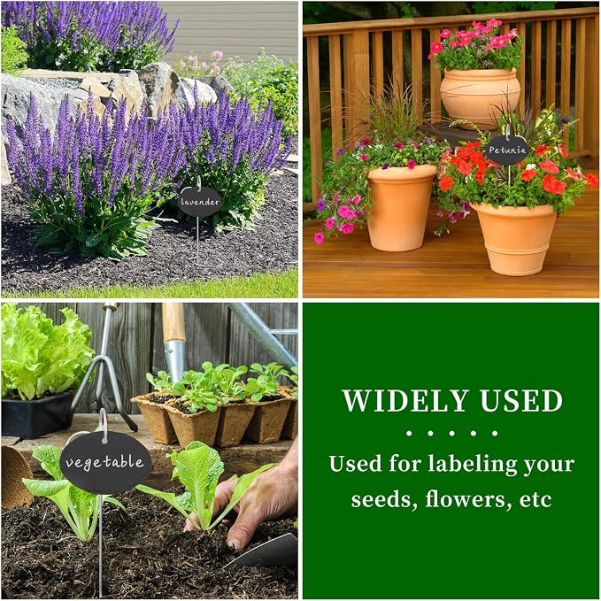15 Pcs Slate Plant Labels with Chalk Pencils Outdoor Garden Marker Label Signs with Stakes for Plants, Vegetables, Herb, Flowers (Oval)