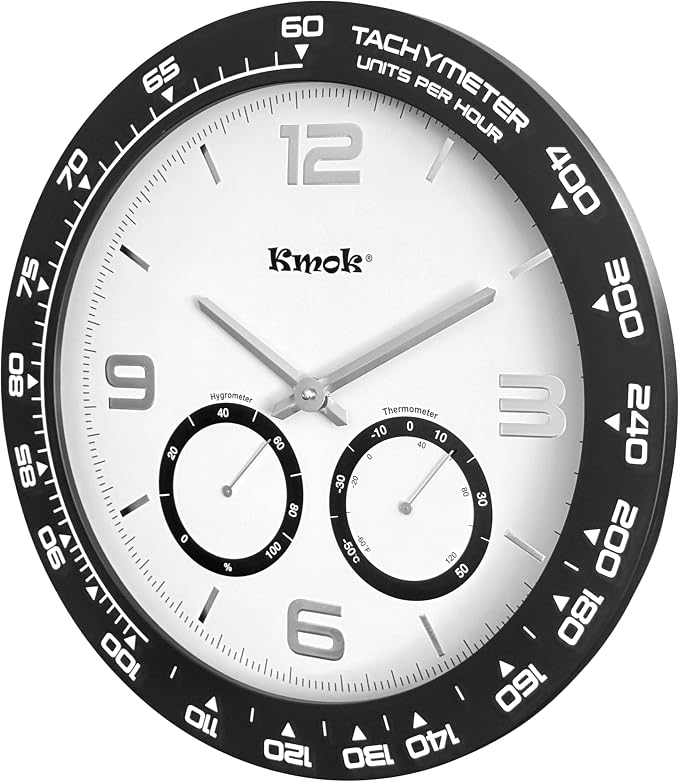 16" Silent Wall Clock, White, 3D Raised Numbers | Battery Operated, Indoor Home Decor, Easy to Read Large Dial, Plastic Frame with Glass Cover, Silent Sweep Movement
