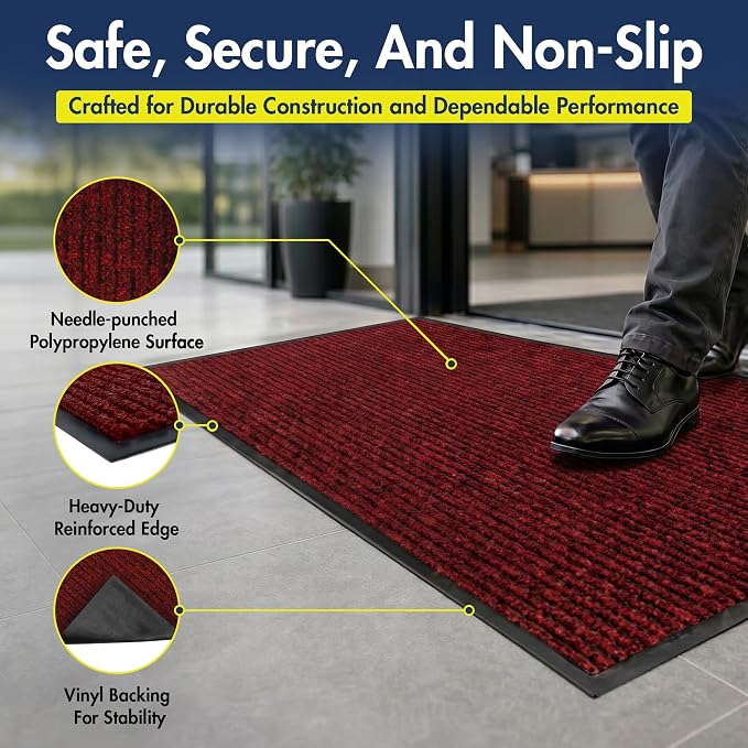 Notrax 109 Industrial Door Mat, 3' x 4' Entrance Mat, Heavy Duty Commercial Rugs for Entryway, Welcome Lobbies, Garage, and Mudroom, Made in the USA, Red, Brush Step 109S0034RB