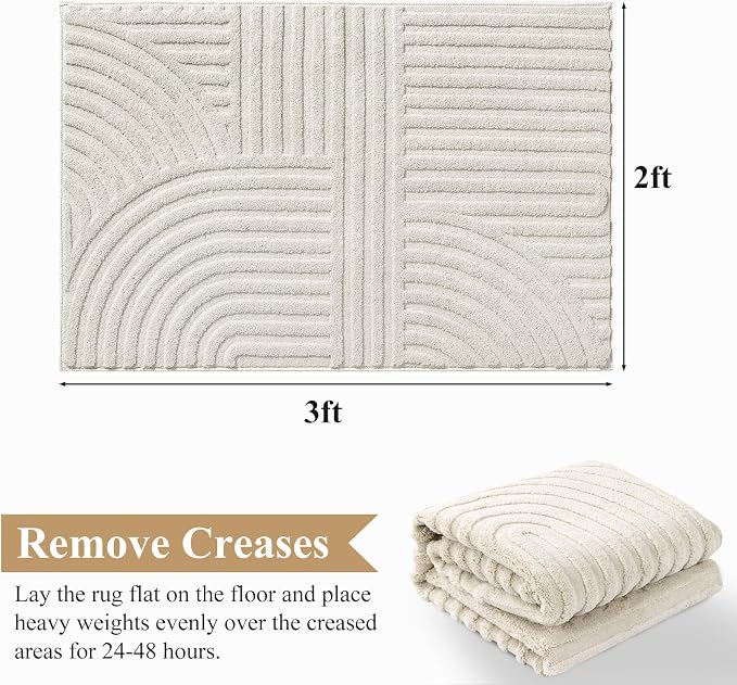 Pauwer 2x3 Area Rugs for Living Room, Modern Non Slip Washable Rug, Beige | Arch Pattern, Soft Fluffy, Neutral, Boho Accent, Solid Color Floor Carpet, For Kids Room Dining Room Nursery Entryway