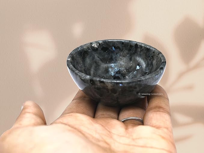 Larvikite Crystal Bowl - 2 Inch Decorative Bowls for Room and Home Decor - Gemstone Healing Crystals for Elegant Display, Positive Energy Balance and Gift