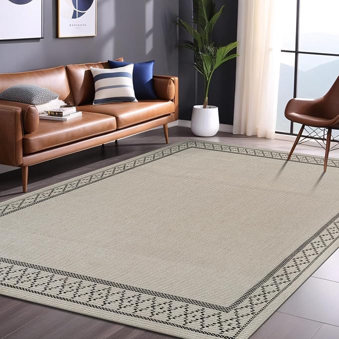 Luul Home Easy Jute Rugs 5x7 Frame Bone Color Living Room Indoor Outdoor Area Rug for Patio and Kitchen Rug High Traffic Washable Easy to Clean Solid Boho Woven Design Carpet (5 x 7)