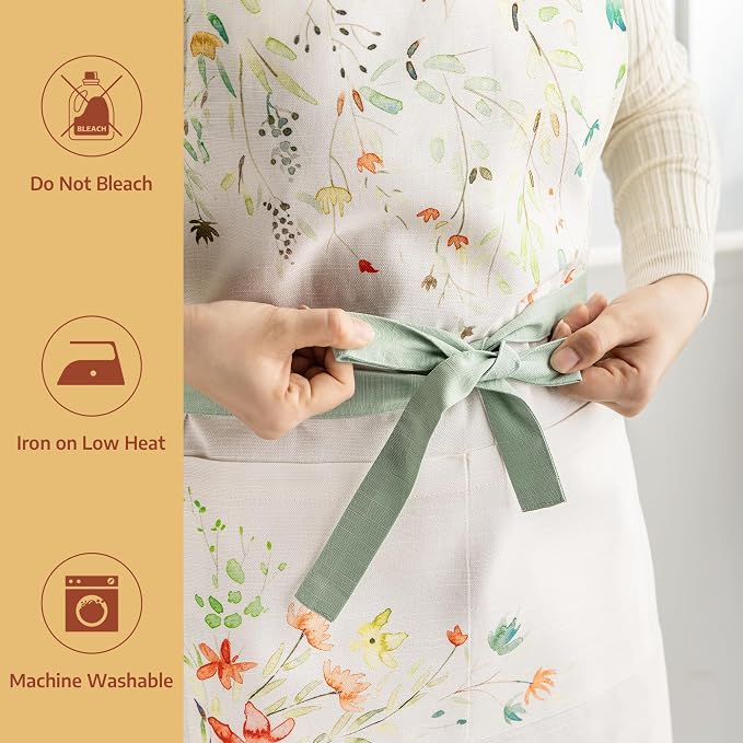 Maison d' Hermine Aprons for women with Pocket 100% Cotton (27.50"x31.50") | Adjustable Neck Strap & long ties Apron Men Chef Wedding Cooking Gardening Server Maid