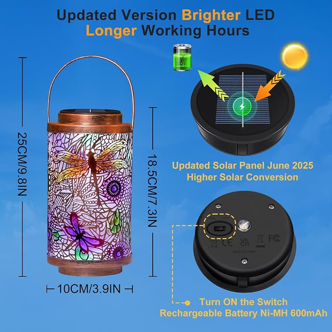 2Pack Solar Outdoor Lanterns Waterproof Multicolor Dragonfly Garden Gifts for Mom Women Backyard Lights Lanterns for Indoor,Outdoor, Outside,Mothers Day Gifts for Grandma Wife