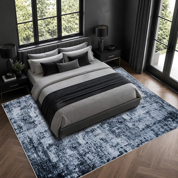 5x7 Area Rugs Washable Living Room Rug Non Slip Soft Carpets | Modern Abstract Indoor Floor Stain Resistant Carpet for Bedroom Dining Room Farmhouse Nursery Home Office Black