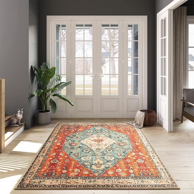 Lahome Felice Boho Tribal Square 6x6 Area Rug, Washable Rugs for Bedroom Aesthetic Soft Living Room Rugs, Oriental Non Slip Non-Shedding Indoor Accent Floor Carpet for Nursery Home Office