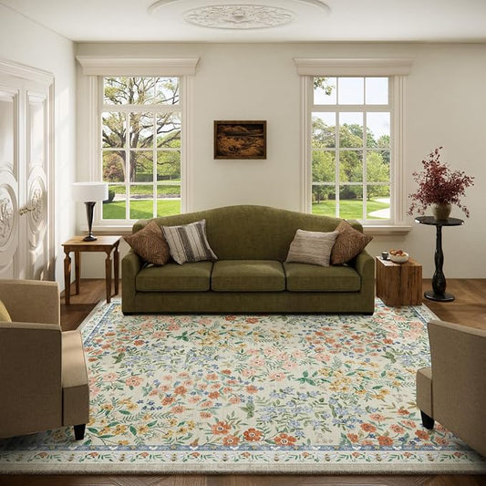 Machine Washable Rugs for Living Room: 5x7 Area Rugs for Bedroom Vintage Stain Resistant Non Slip Low Pile Soft Carpet Rugs for Entryway Kitchen Dining Room Farmhouse Kids Room Nursery