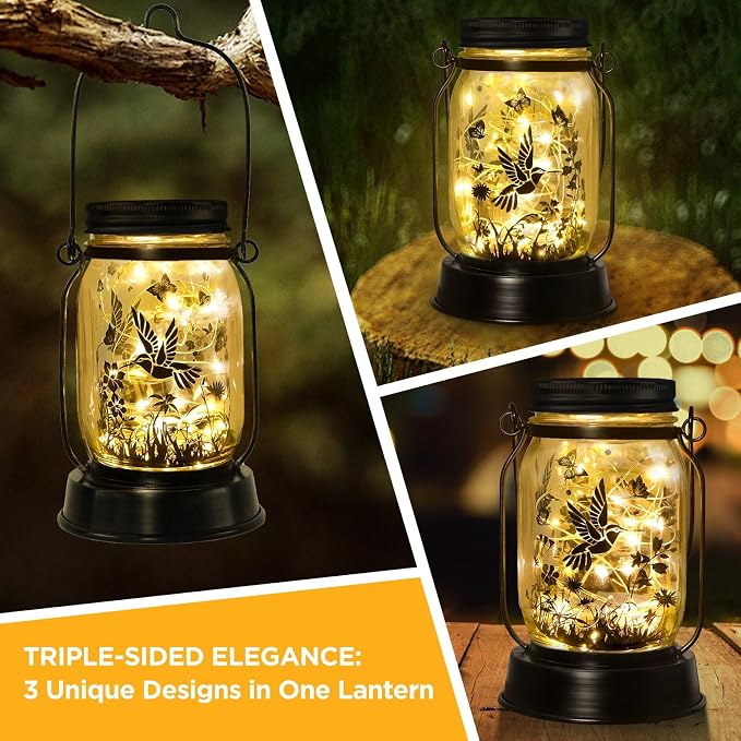 kyoryuger Hummingbird Gifts for Women/Mom/Grandma Hummingbird Solar Lanterns Mom Birthday Bird Lovers Lantern Birds Lights Solar Garden Decoration for Yard, Patio,Porch Torches, Home Decor