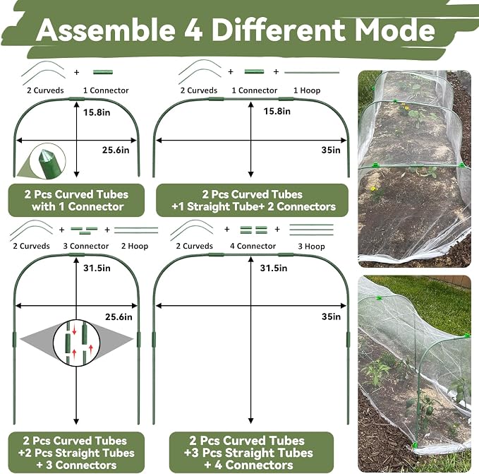Garden Mesh Netting Kit for Raised Beds, 10 * 30 FT Ultra Fine Plant Netting Covers with 6 Pcs Wide Garden Hoops & 12 Clips, 8 Ground Stakes Protect Greenhouse Fruit Vegetable Flowers from Birds Bugs