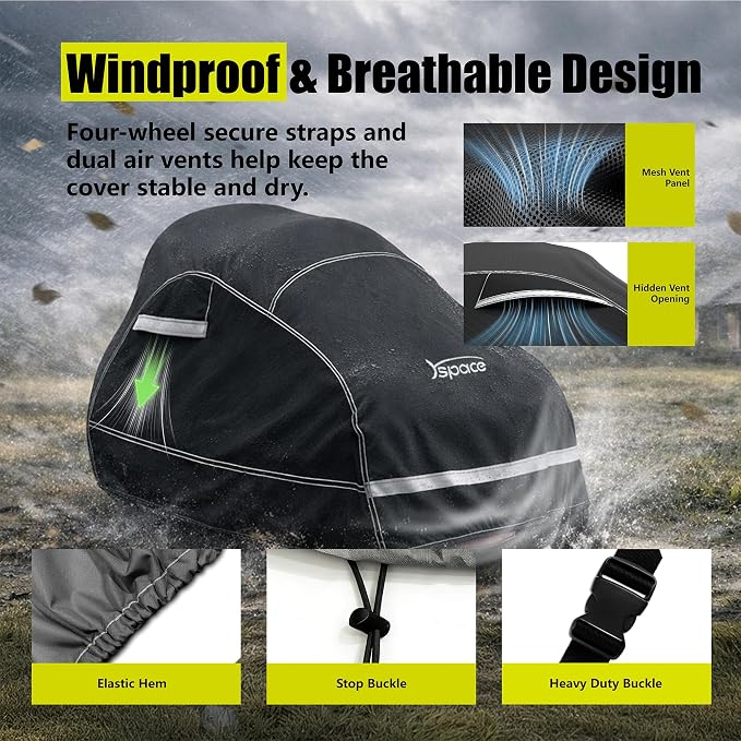 YSPACE Riding Lawn Mower Cover, Heavy Duty 600D Waterproof Lawn Tractor Cover, Fits Up to 54" Deck with Windproof Strap & Storage Bag for John Deere, EGO, Toro, Craftsman, Husqvarna, Honda and More
