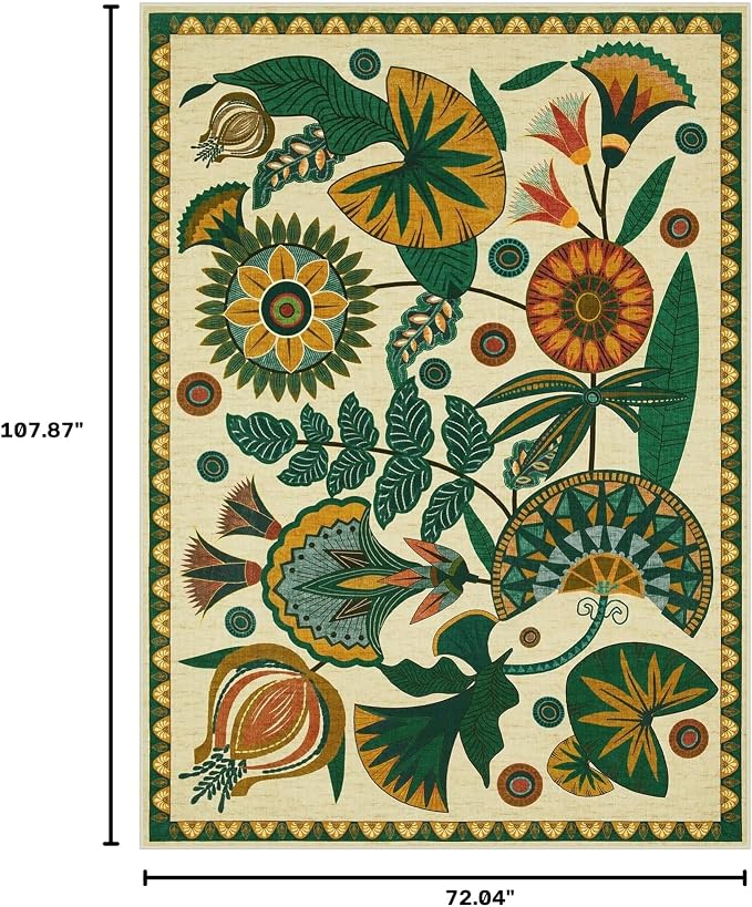 Joydeco Egypt Floral Boho Washable 6x9 Area Rugs for Living Room Bedroom | Botanical Colorful Vintage Aesthetic Non Slip Flower Indoor Carpet for Dining Room Office Guest Room Playroom Dorm, Beige