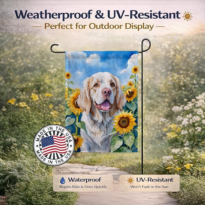 Caroline's Treasures DAC6056GF Clumber Spaniel in Sunflowers Garden Flag Mailbox Flag Decorative Yard Flag Banner Outside Patio Artwork Yard Flower Beds, Garden Size, Multicolor