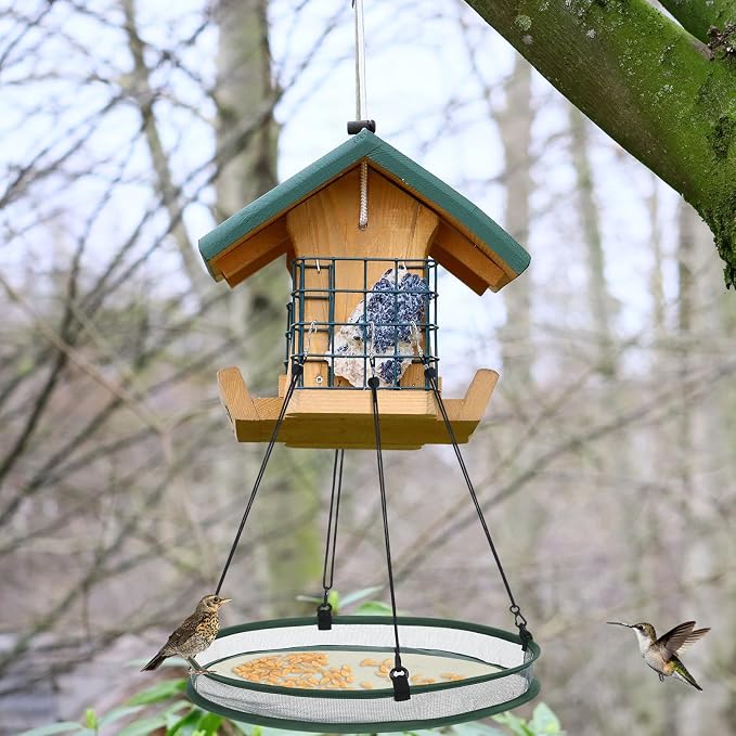 FoldTier 1 Pieces Universal Wild Bird Seed Catcher Hanging Hoop Platform Bird Seed Catcher Tray for Hummingbird Feeders Bee Feeder Outdoor Garden Accessories (20 Inch)