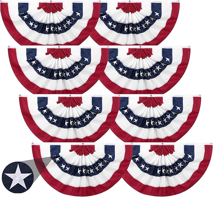 2 x 4 Ft American Fan Bunting for Outside American Pleated Fan Flag American Flag Bunting Patriotic Decorations Bunting Flags for Outdoor Yard Party,Memorial Day Decorations Flags-8Pack