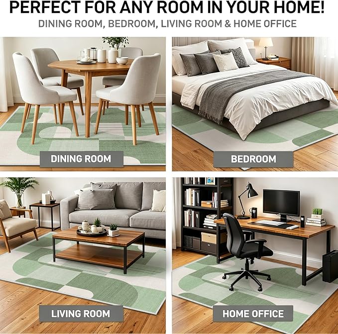 2x3 Green and White Geometric Boho Rug for Bathroom Entryway Abstract Area Rug Machine Washable Mat Non-Slip Small Carpet for Bedroom Kitchen Indoor