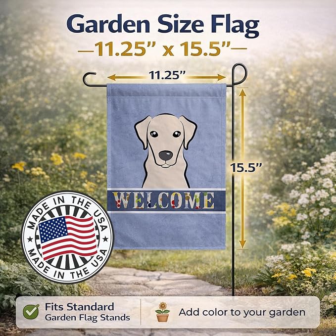 Caroline's Treasures BB1408GF Yellow Labrador Welcome Garden Flag, Blue Mailbox Flag Decorative Yard Flag Banner Outside Patio Artwork Yard Flower Beds, Garden Size, Multicolor