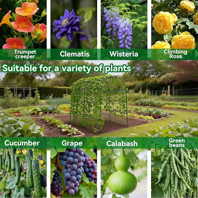 Garden Arch Trellis for Climbing Plants Outdoor - 83" H*71" W*43" L Large Rustproof Garden Trellis, Heavy Duty Grape Trellis, Tunnel Trellis for Melons, Pumpkins, Cucumbers, Peas(Green)