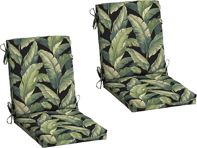Arden 2-Pack Patio Dining Outdoor Chair Cushions, 20x44, Rain-Proof Seat Pad, Fade-Resistant Outdoor Onyx Cebu