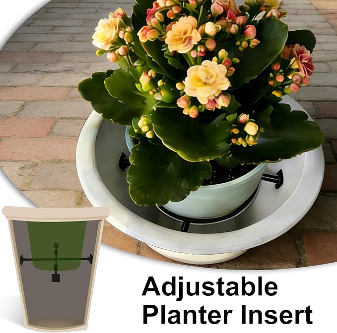 Adjustable Planter Inserts with Dual Telescopic Rods & Cross Connector, Upgraded Adjustable Plant Stand Insert with U-Shaped Clips, Heavy-Duty Plant Lifters for Inside Pots (4 Set, Black)