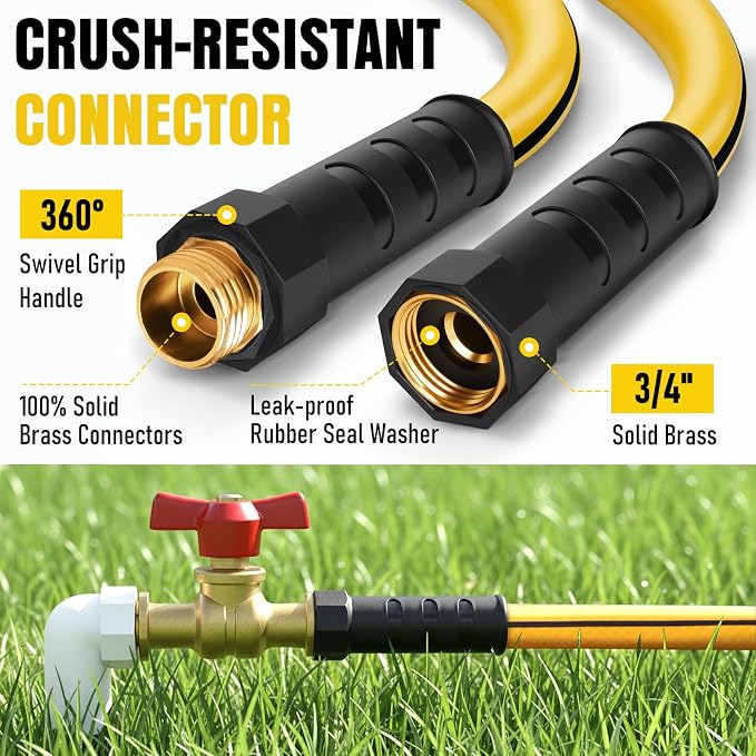 Garden Hose 35 ft x 5/8" with Nozzle, Water Hose Heavy Duty Flexible, Lightweight Kink-less Hybrid Hose with Swivel Handle, Male to Female Fittings