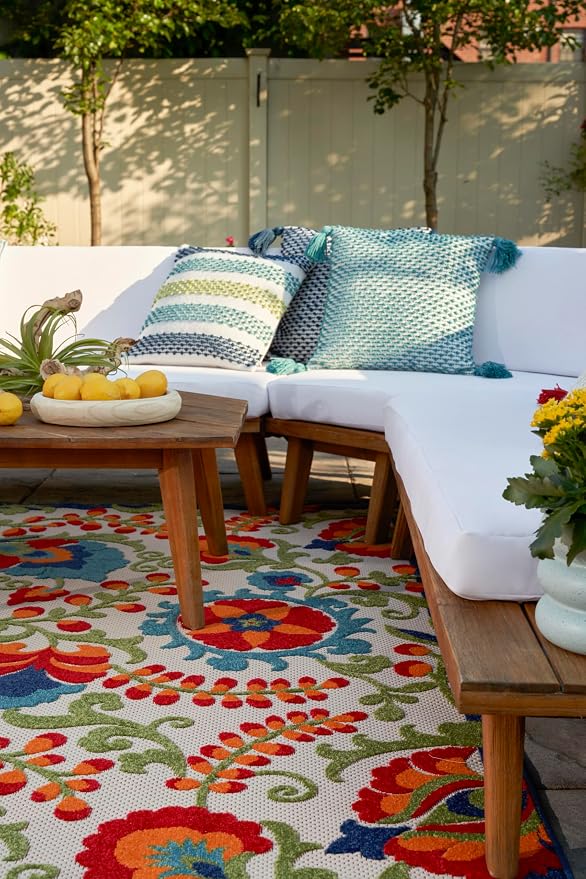 Nourison Home Aloha Multicolor 7' x 10' Area Rug - Easy Clean, Non Shedding, Bed Room, Living Room, Dining Room, Kitchen (7' x 10')
