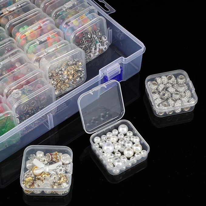 3 Pack Bead Organizer Box, 138Pcs Bead Organizers and Storage Plastic Cases, Mini Clear Beads Storage Containers Boxes with Hinged Lid for Seed, Jewelry, DIY Craft （3 Pack,138 Organizers)