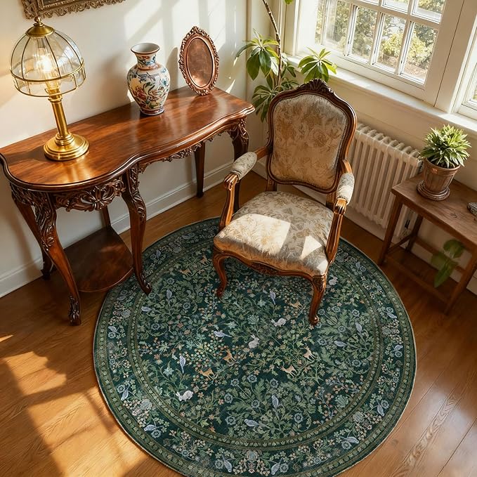 Washable Round Rugs for Bedroom 4ft: Living Room Rug Stain Resistant Non Slip Low Pile Ultra Soft Faux Wool Small Circle Rugs for Kitchen Entryway Dorm Home Office Nursery Bathroom Entrance Indoor