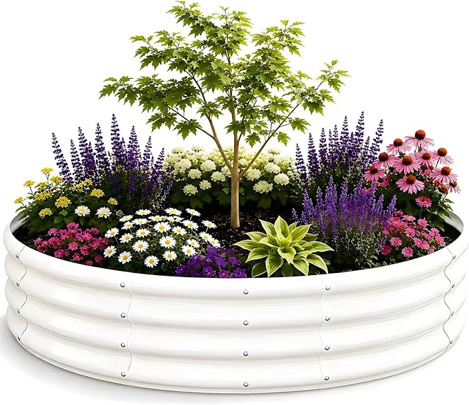 3FT Round Raised Garden Bed, Heavy Duty Galvanized Metal Planter Box for Vegetables, Flowers & Herbs, Rust-Resistant Outdoor Gardening Bed with Modern White Finish & Easy DIY Assembly