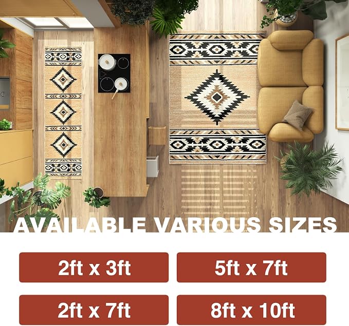 YHSF Southwestern Area Rug - Anti Static & Washable - Berber, 2 ft x 7 ft | Soft Native American Tribal Floor Rugs for Living Room, Bedroom, Hallways, and More - Easy-to-Clean Home Decors