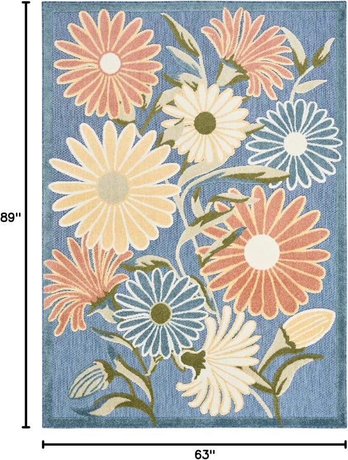 Nourison Home Aloha Blue Sage 5'3" x 7'5" Area Rug - Easy Clean, Non Shedding, Bed Room, Living Room, Dining Room, Kitchen (5' x 8')
