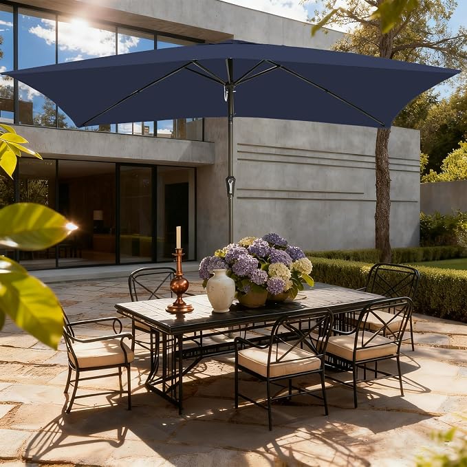 6.5x10FT Rectangular Patio Umbrella with Push Button Tilt & Crank Lift for Garden,UV Protection Outdoor Umbrella for Deck,Pool and Yard,Navy