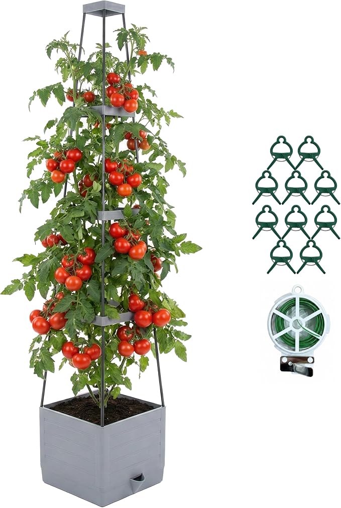 Tomato Planter with Trellis 57", Self Watering Raised Garden Bed with Trellis, Tomato Cages for Garden, Tomato Pots for Growing Tomatoes, Patio Vegetable Planters, Tomato Plant Support Cage