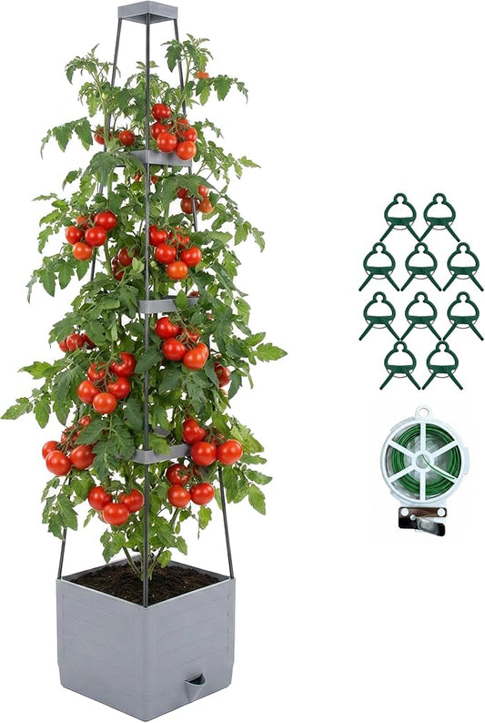 Tomato Planter with Trellis 57", Self Watering Raised Garden Bed with Trellis, Tomato Cages for Garden, Tomato Pots for Growing Tomatoes, Patio Vegetable Planters, Tomato Plant Support Cage