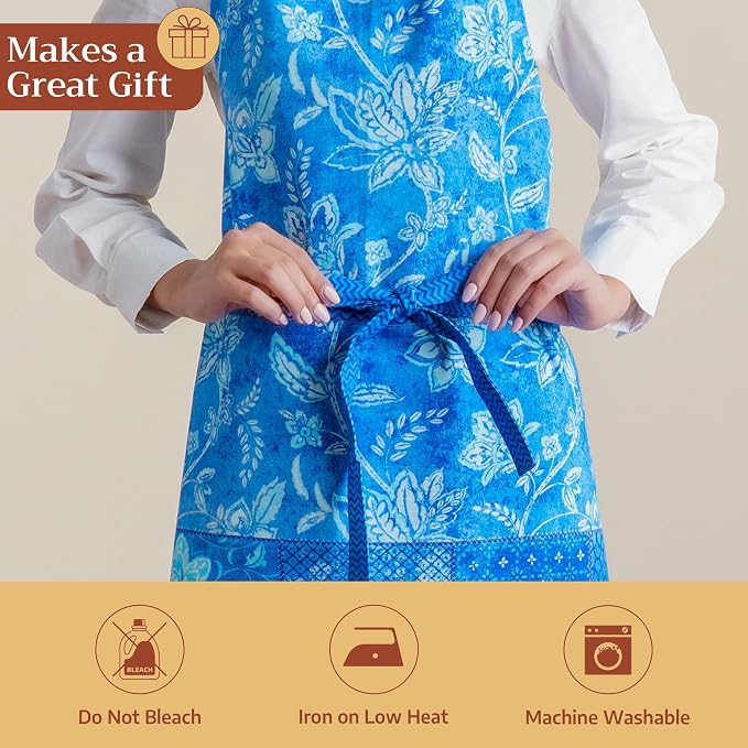 Maison d' Hermine Aprons for women with Pocket 100% Cotton (27.50"x31.50") | Adjustable Neck Strap & long ties Apron Men Chef Wedding Cooking Gardening Server Maid