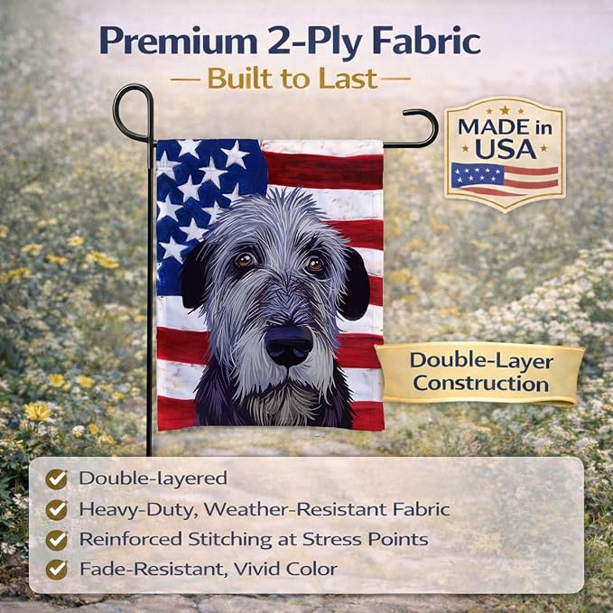 Caroline's Treasures CK6573GF Irish Wolfhound American Flag Garden Flag Mailbox Flag Decorative Yard Flag Banner Outside Patio Artwork Yard Flower Beds, Garden Size, Multicolor