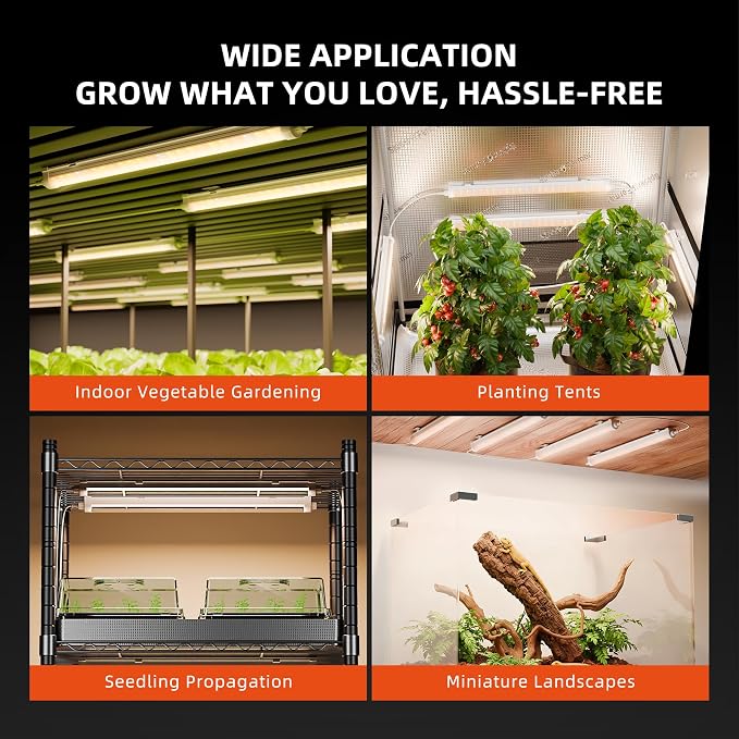 Spider Farmer 2FT T5 LED Grow Lights for Indoor Plants, 5000K 3000K 660nm Full Spectrum 80W (4x20W), IP65 Waterproof Linkable LED Plant Light Strips, 4-Pack for Seed Starting Hydroponics
