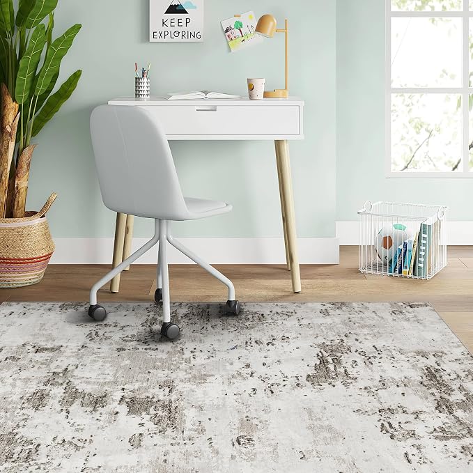 ROYHOME Modern Abstract 2x3 Area Rug Non Slip Non Shedding, Taupe/Beige | Low Pile Stain Resistant Rug for Entryway Kitchen Bedroom