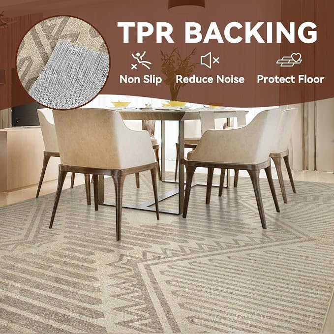 Boho Beige 6x9 Area Rugs Textured Tufted Rugs for Living Room Bedroom Nursery Rug-Carpet Washable Brown Neutral Modern Aztec Rug