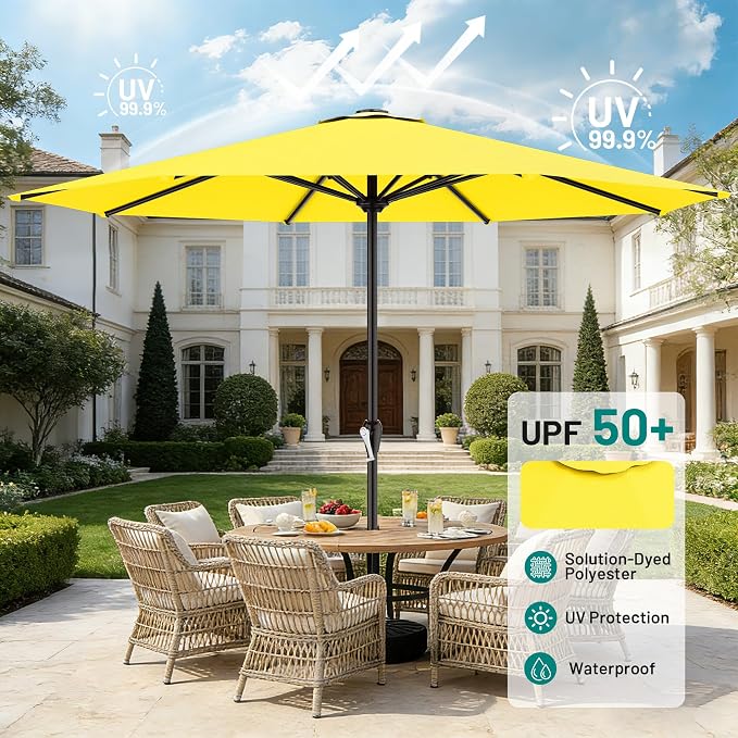 AreShark 12 FT Patio Umbrella for Outdoor, Outdoor Table Umbrella with Push Button Tilt and Crank, Outdoor Patio Umbrellas with 8 Sturdy Ribs, Patio Umbrellas for Market, Garden, Pool (Yellow)