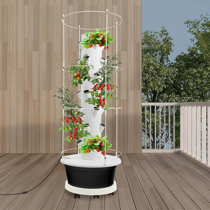 Hydroponics Growing System, 28 Pods Large Vertical Hydroponic Growing Tower with with Climbing Trellis, 9-Tier Indoor Gardening System for Herb Vegetable Fruit(Black)