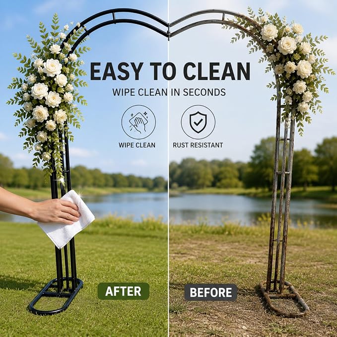 Black Heavy Duty Metal Garden Arch Trellis for Climbing Plants, Decorative Archway Wedding Arch Frame for Patio, Backyard, Patio, Lawn, Pathway (Black, Heart)