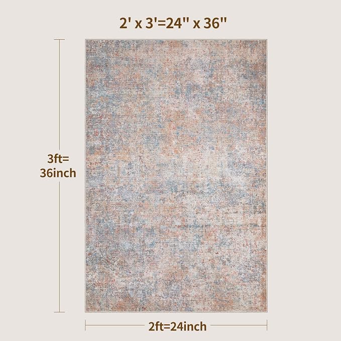 Tangsoo Abstract 2x3 Washable Rugs for Entryway, Small Area Rug Non Slip | Modern Low Pile Soft Throw Rugs, Indoor Front Door Mat Rug for Entrance Entry Foyer Kitchen Bathroom Orange Multi Home Decor