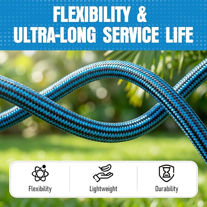 NON-EXPANDABLE Garden Hose 25 ft, Heavy Duty Flexible Water Hose, Kink Resistant Lightweight Hybrid Hose with Durable Fabric Skin, Leakproof Hose Male to Female Fittings