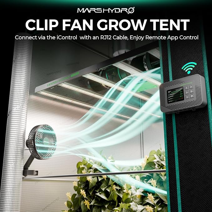 MARS HYDRO M6 Grow Tent Fan, 10 Speeds Powerful Oscillating Clip Fan and iHub-Pro, 10AC Power Strip Kit, 10-Outlet All-in-One Smart Grow Room Hub