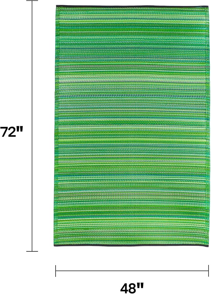 Fab Habitat Outdoor Rug - Waterproof, Fade Resistant, Crease-Free - Premium Recycled Plastic - Striped - Patio, Deck, Porch, Balcony, Laundry Room - Cancun - Green - 4 x 6 ft