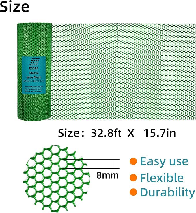 Pet & Garden Safeguard - 15.7IN x 32.8FT Roll - Green Plastic Netting, Multi-Use Decorative Fencing for Poultry, Dogs, Rabbits,Chicken and Snake Barrier